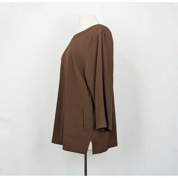 Linea Louis Dell'Olio Top Peasant Brown Pebbled Gauze Pocket Shirt Misses Size L - Picture 4 of 8